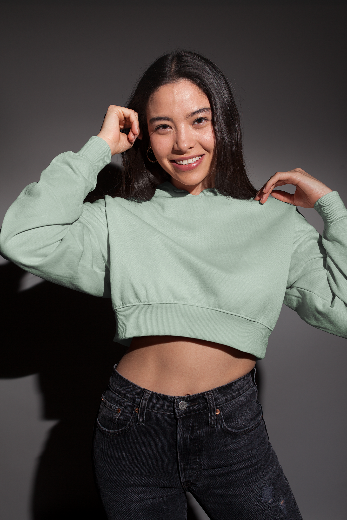 Mint Snowsoft Women Crops Hoodie