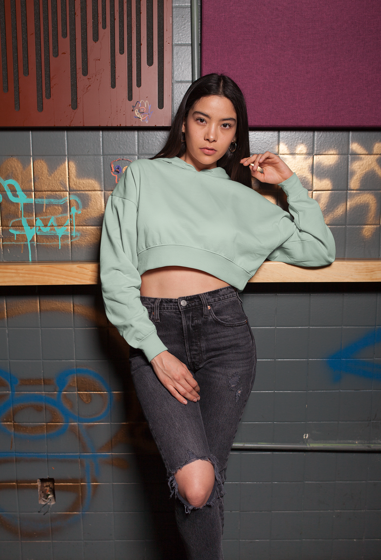 Mint Snowsoft Women Crops Hoodie