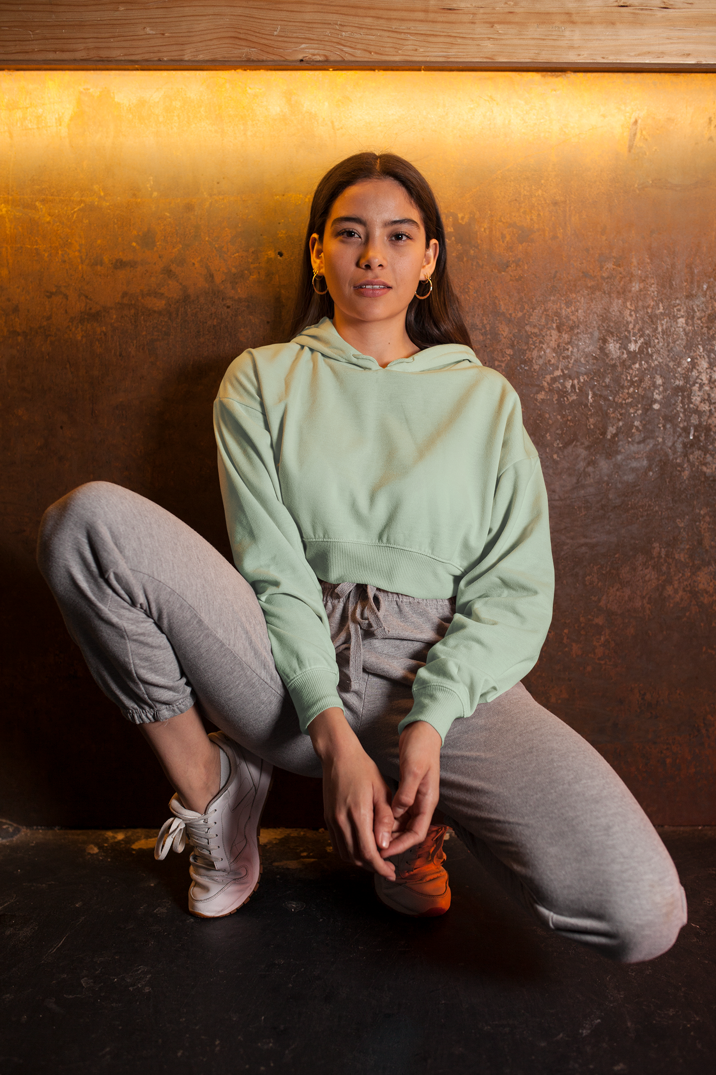 Mint Snowsoft Women Crops Hoodie