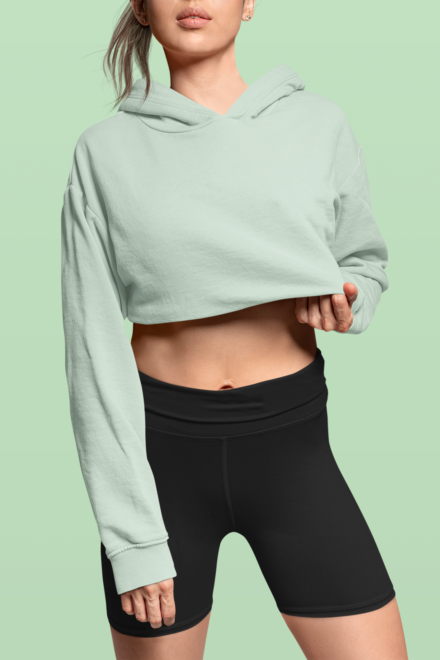 Mint Snowsoft Women Crops Hoodie