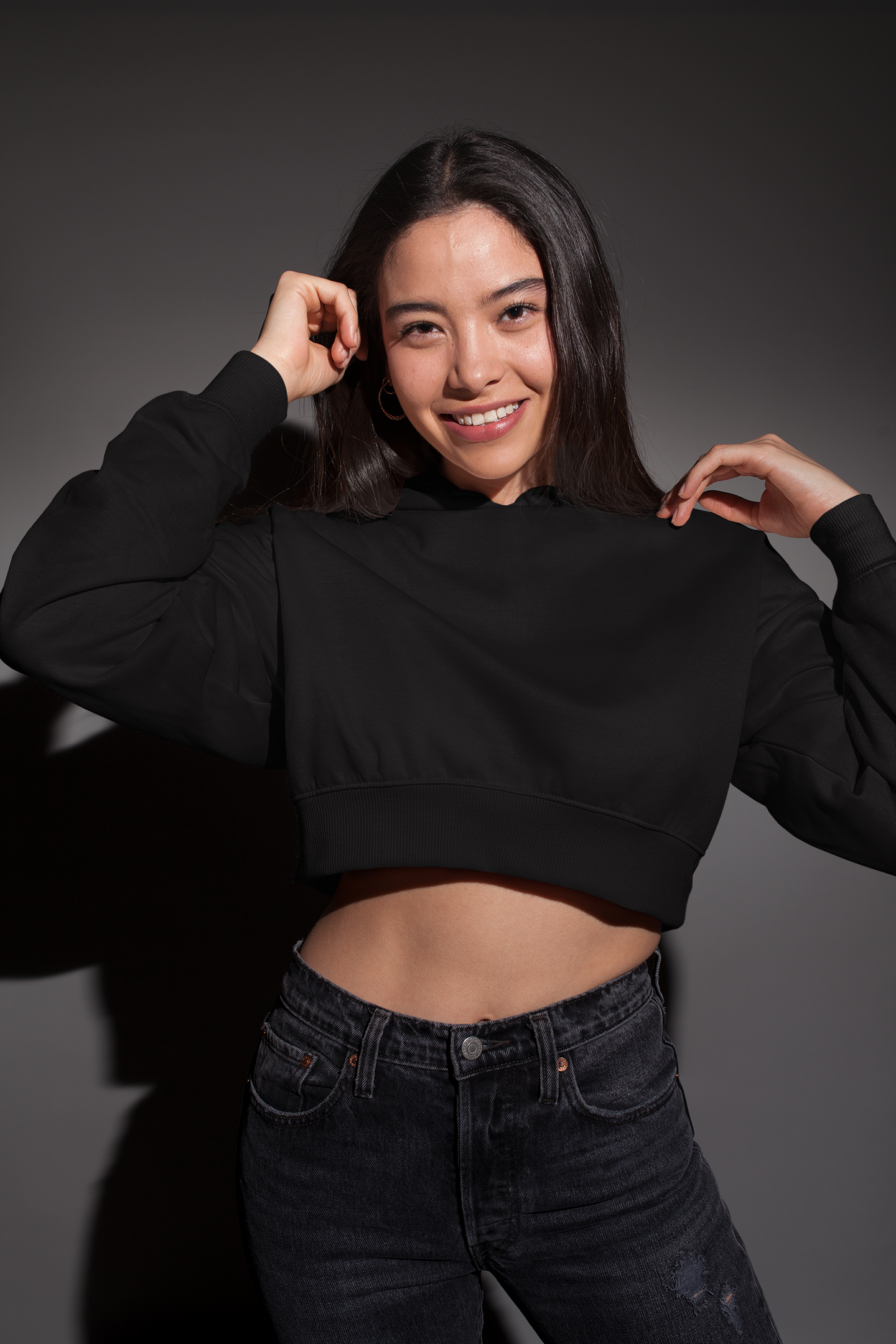 Black Snowsoft Women Crops Hoodie