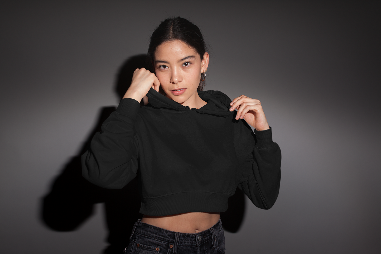 Black Snowsoft Women Crops Hoodie