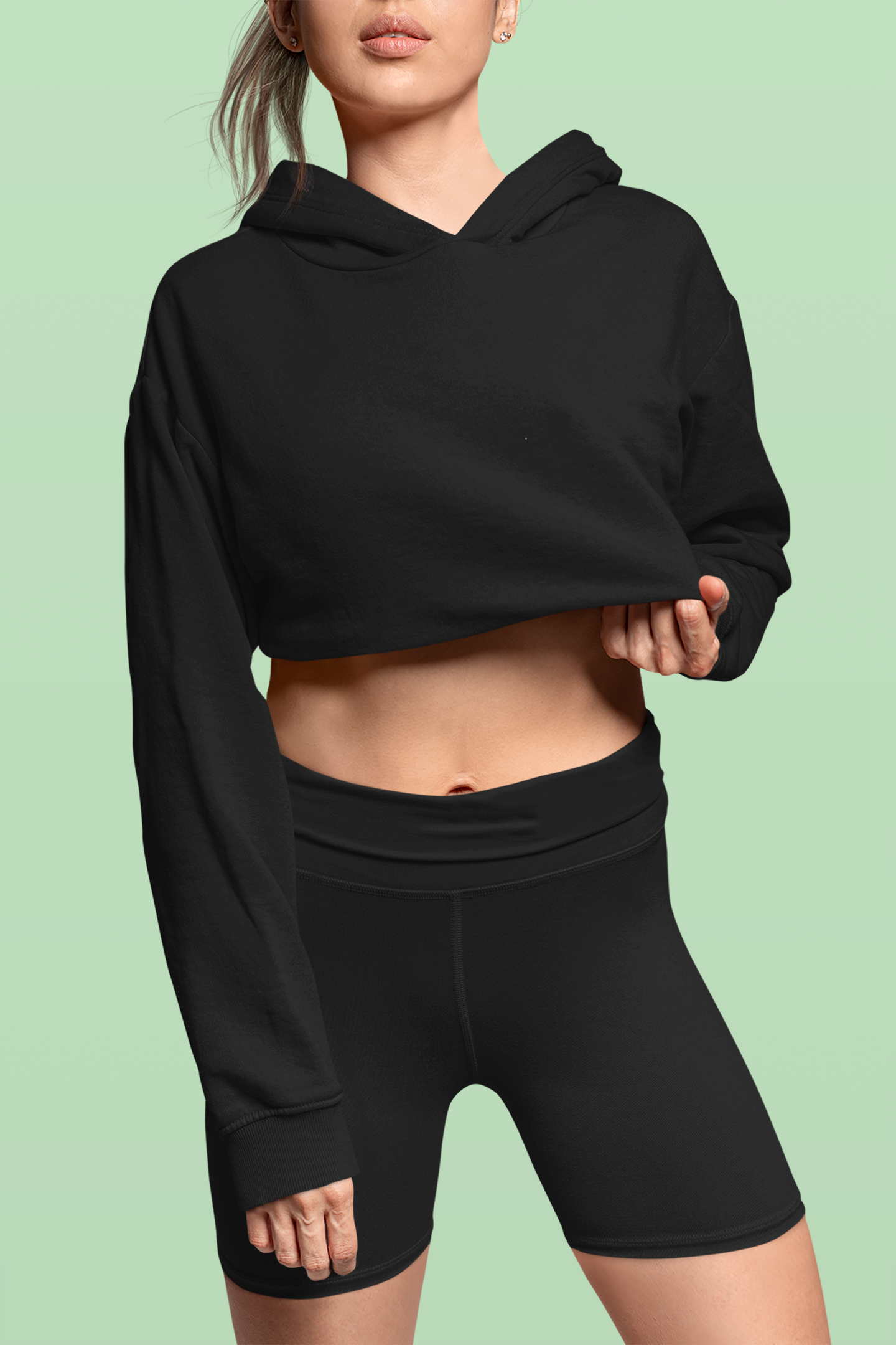 Black Snowsoft Women Crops Hoodie
