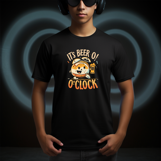 Dyemension: "It's Beer O'Clock" : Friday Party Night Printed T-Shirt