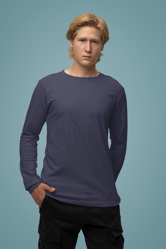 Navy Blue Men Platinum 180 Full Sleeve Round Neck