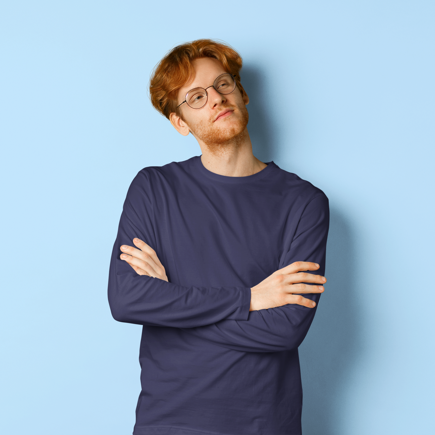 Navy Blue Men Platinum 180 Full Sleeve Round Neck