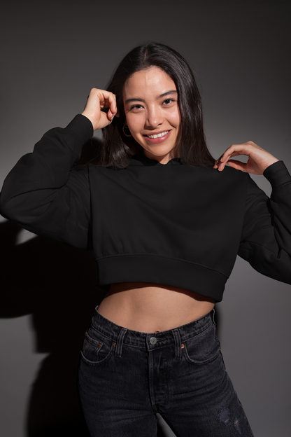 Black Snowsoft Women Crops Hoodie