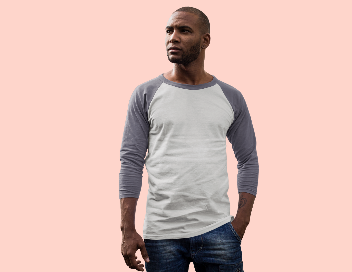 Grey Navy HTR Men Premium 180 Raglan Full Sleeve