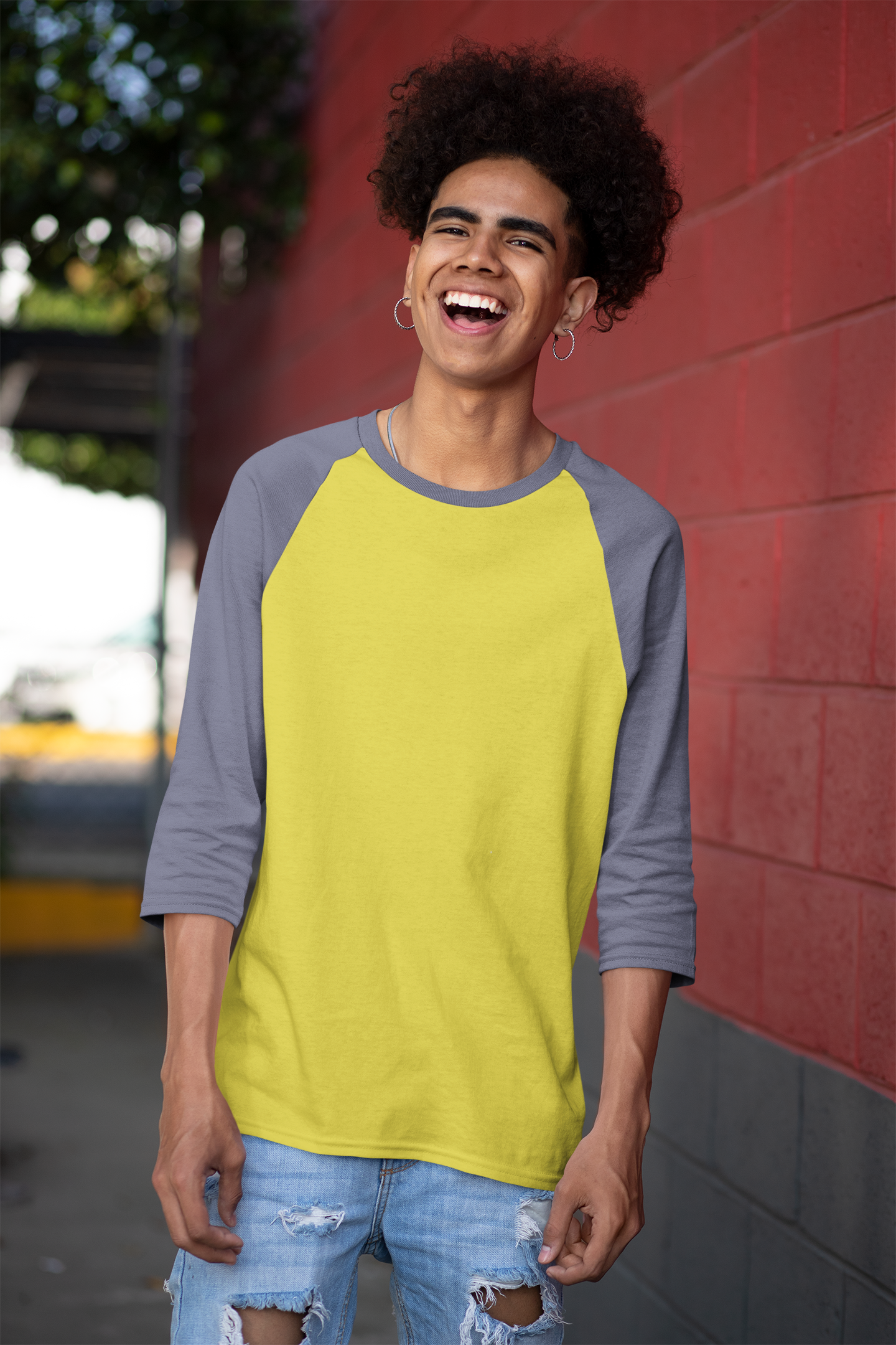 Yellow Navy HTR Men Premium 180 Raglan Full Sleeve