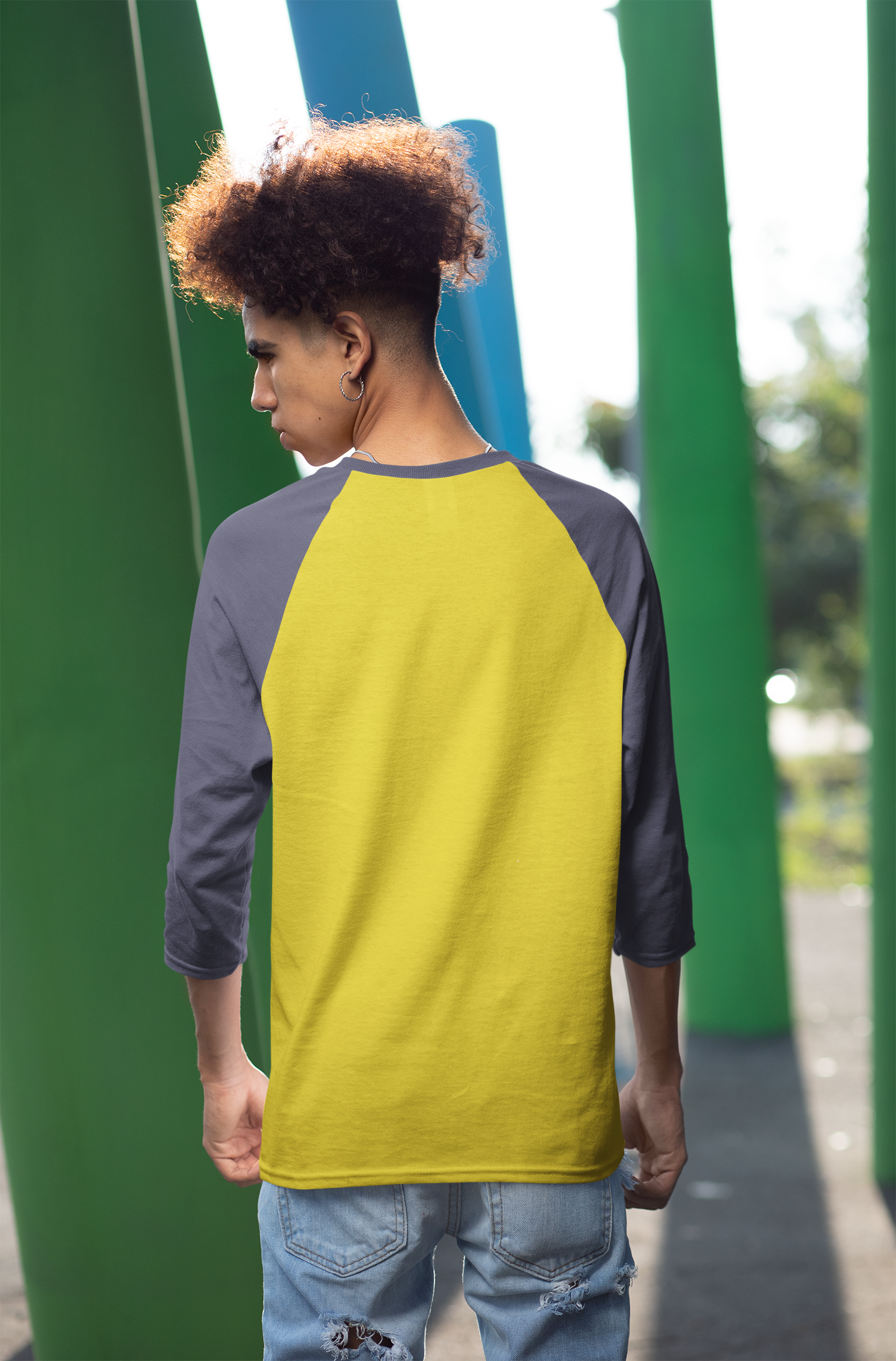Yellow Navy HTR Men Premium 180 Raglan Full Sleeve