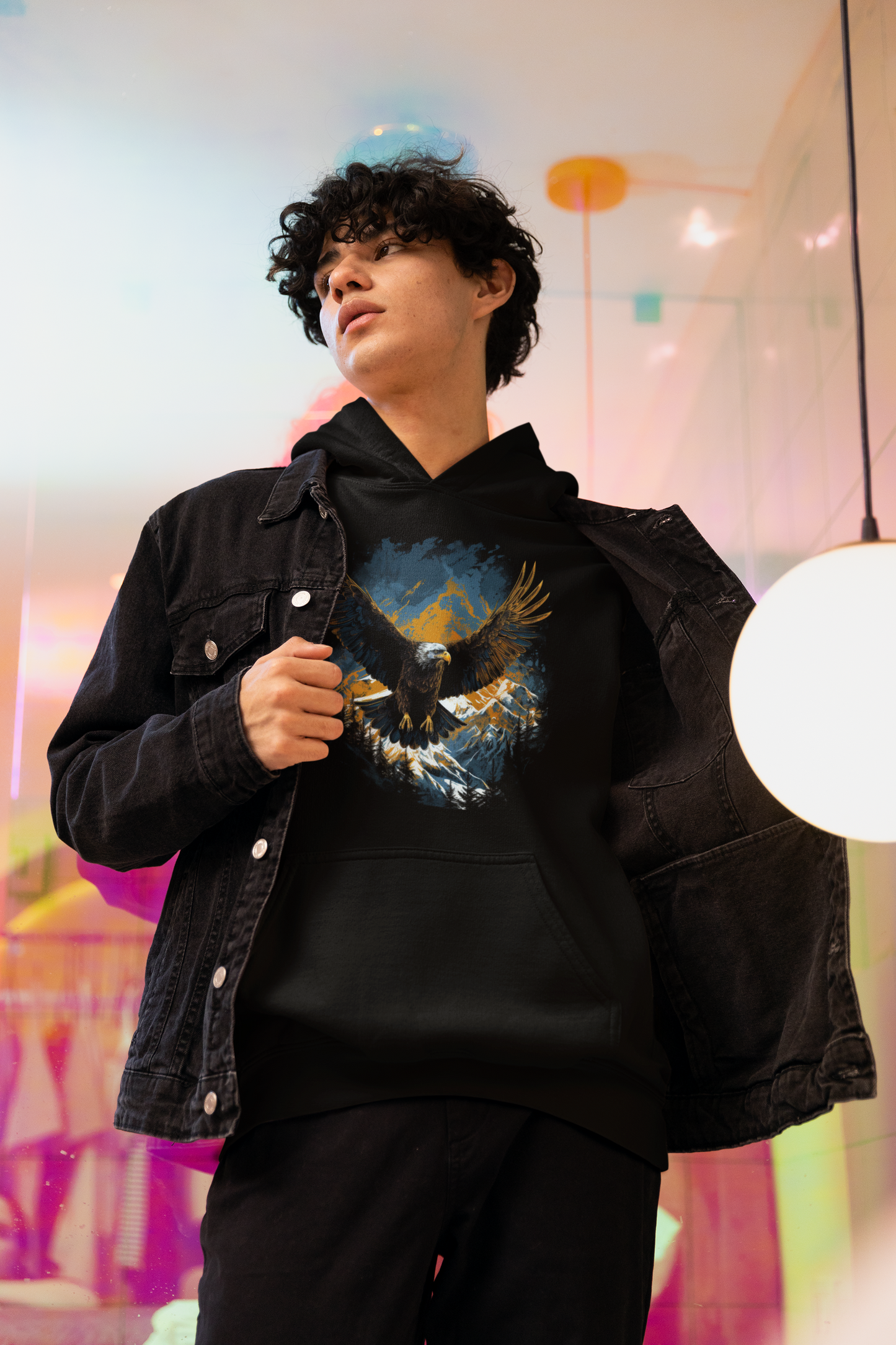 Dyemension Hoodie: Fearless Flying Eagle Printed Hoodie