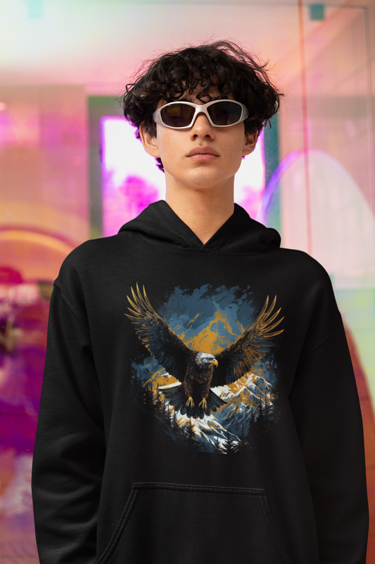 Dyemension Hoodie: Fearless Flying Eagle Printed Hoodie