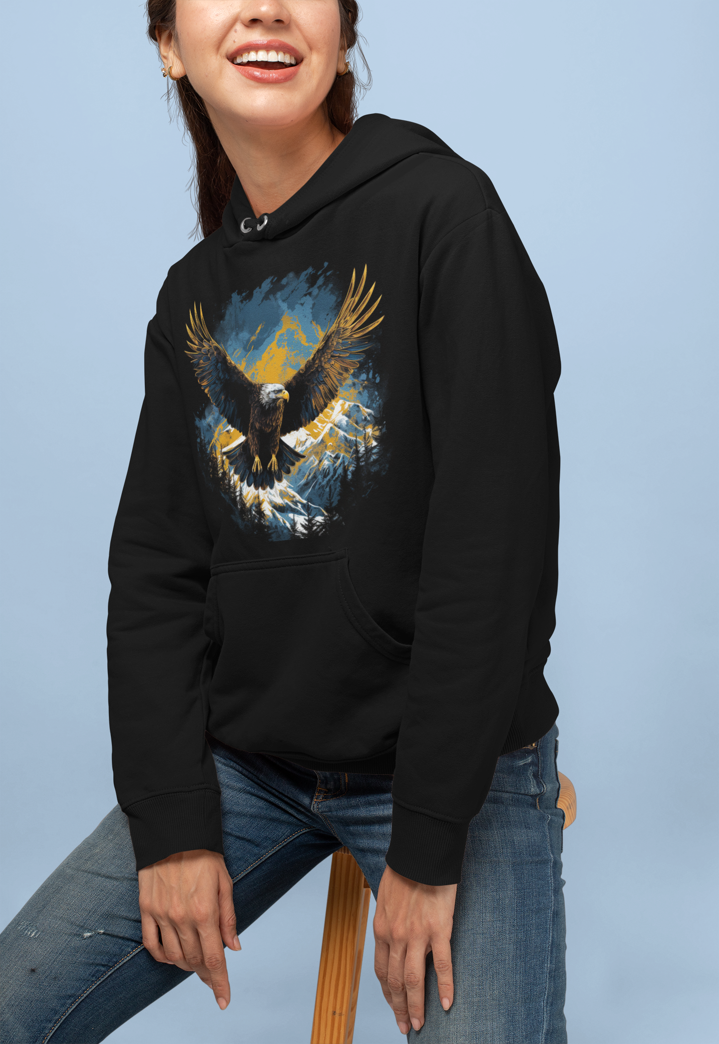 Dyemension Hoodie: Fearless Flying Eagle Printed Hoodie