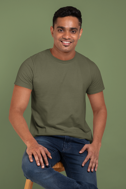 Olive Green Platinum 180 GSM Unisex Round Neck