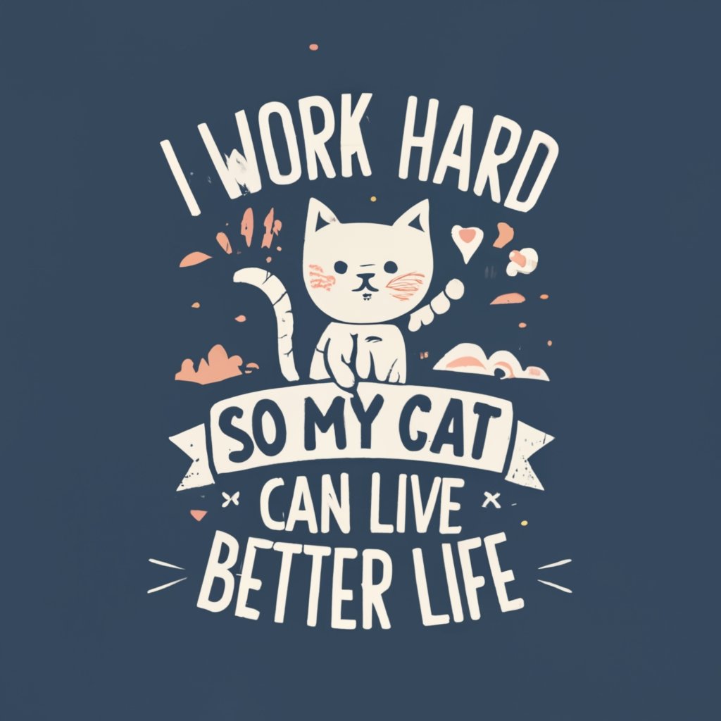 Dyemension: Typography - "Work hard so my cat can live a better life." Printed T-Shirt