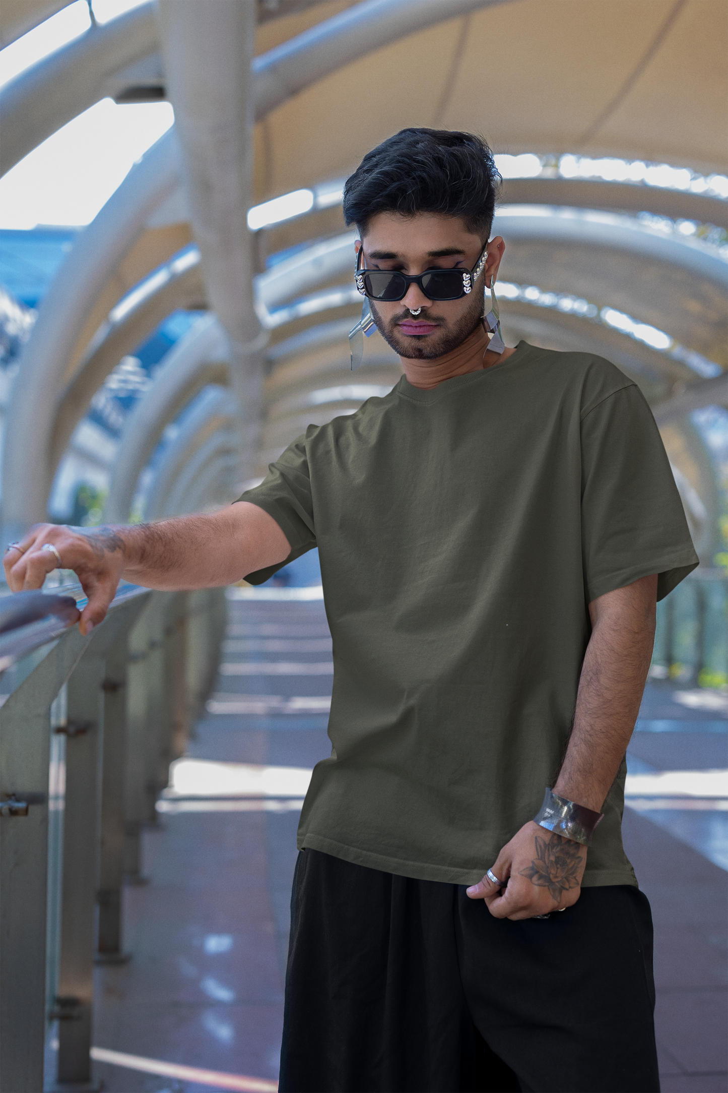 Olive Green Men 240 GSM Oversized