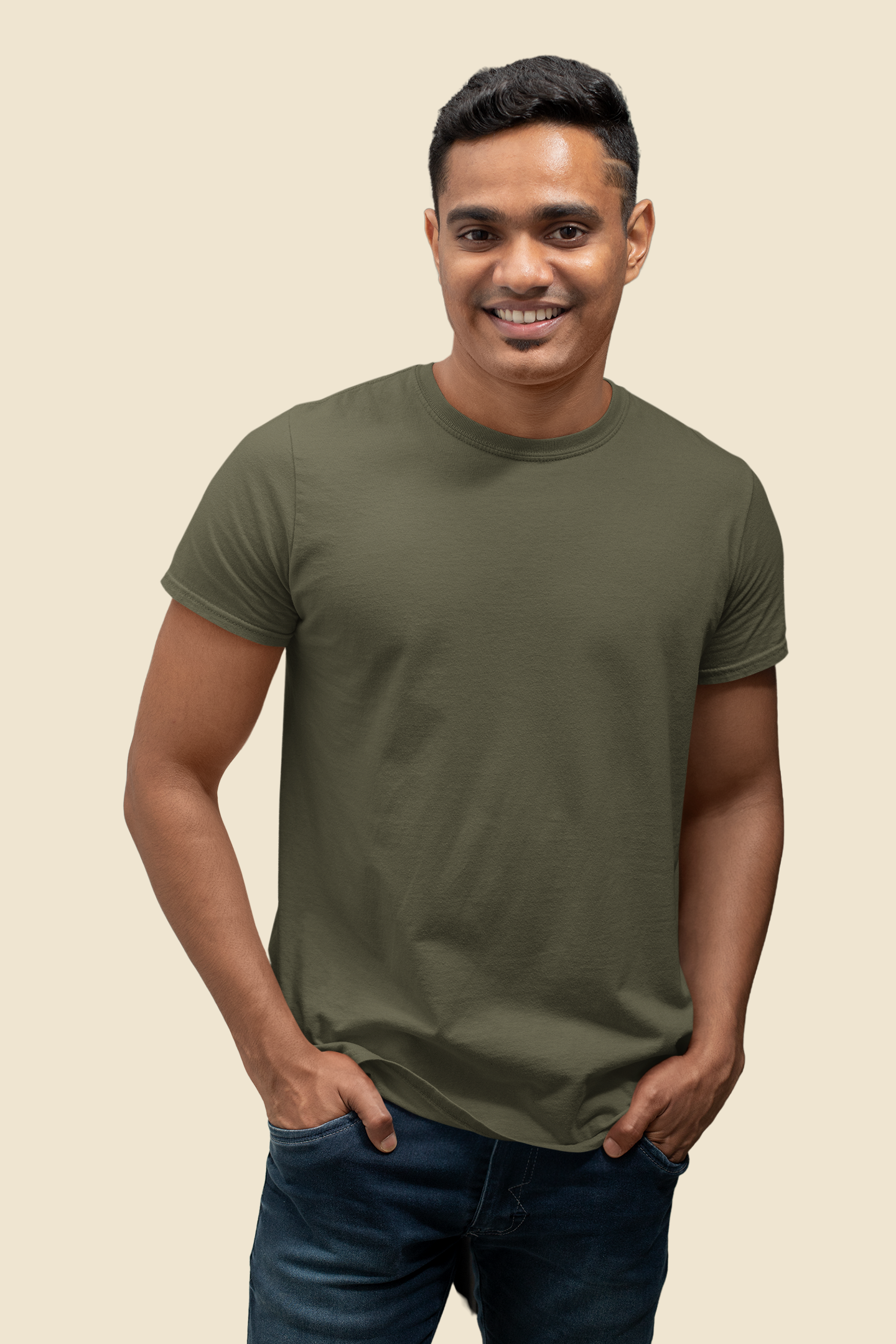 Olive Green Platinum 180 GSM Unisex Round Neck